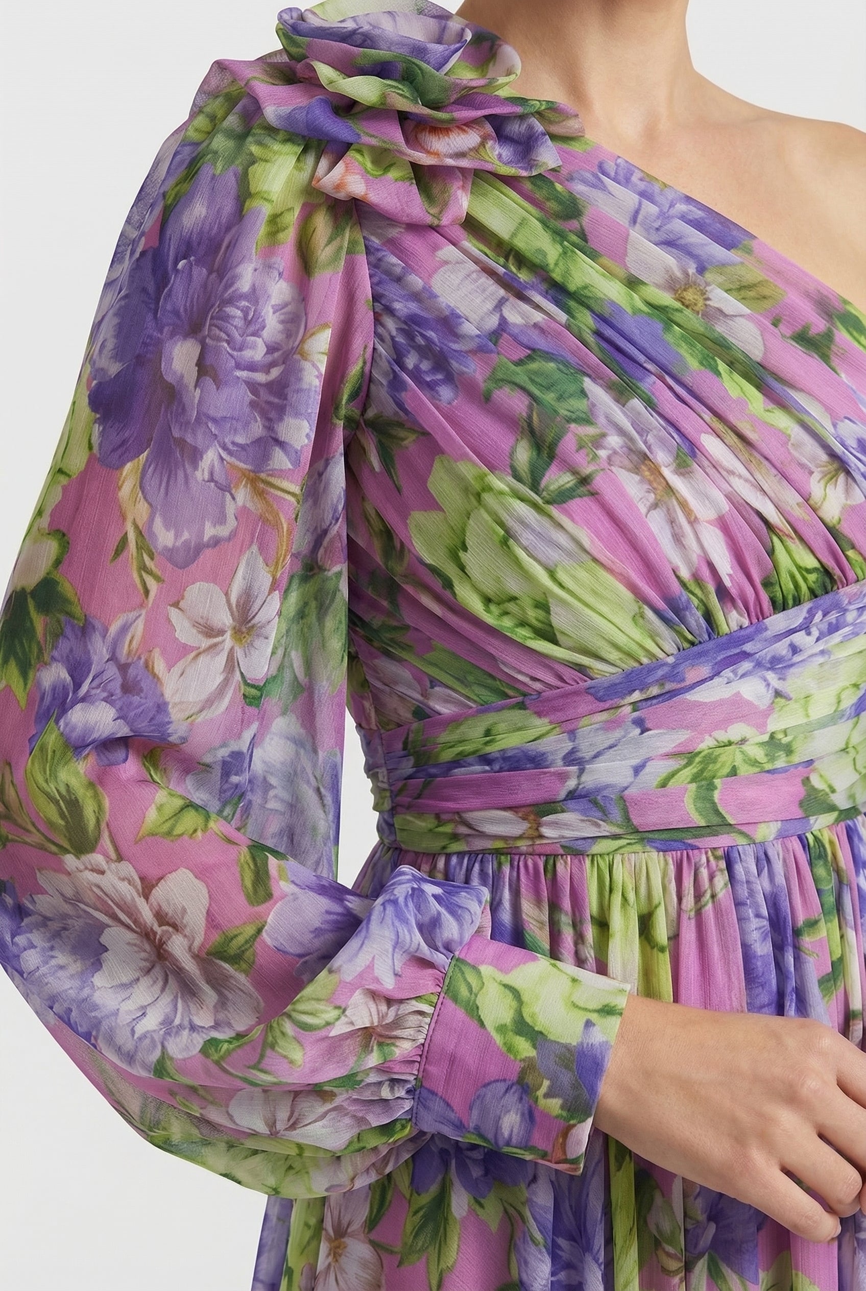 Mujer Maxi Vestido Floral Asimétrico de Tejido Ligero con Falda Fluida