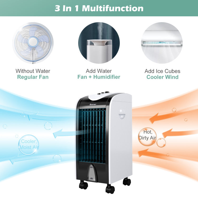 Enfriador de Aire Evaporativo Portátil 3-en-1 - Ventilador, Humidificador, Deshumidificador