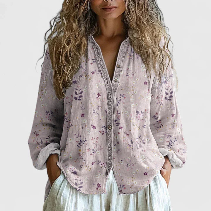 Blusa Mujer Algodón Estampado Hojas Retro Corte Moderno Casual 2