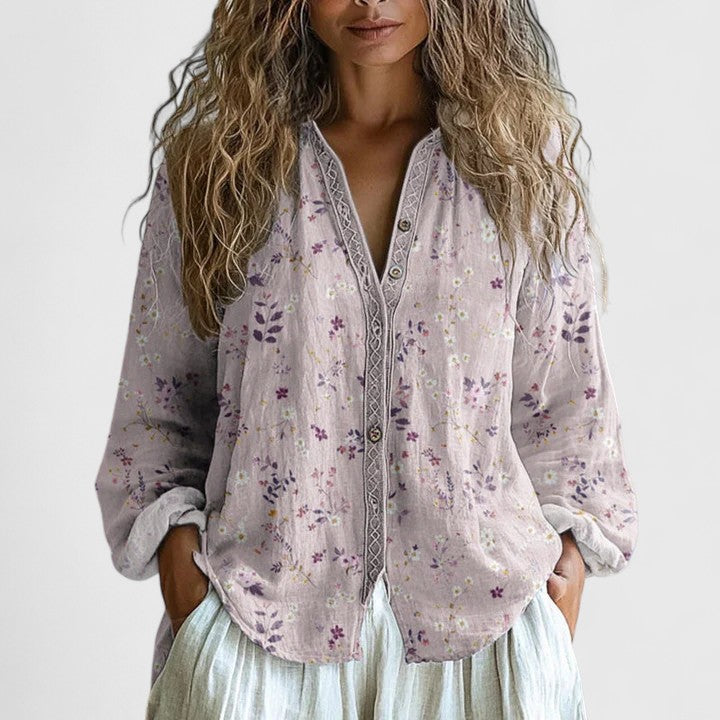 Blusa Mujer Algodón Estampado de Hojas Retro Corte Moderno Casual y Formal 1