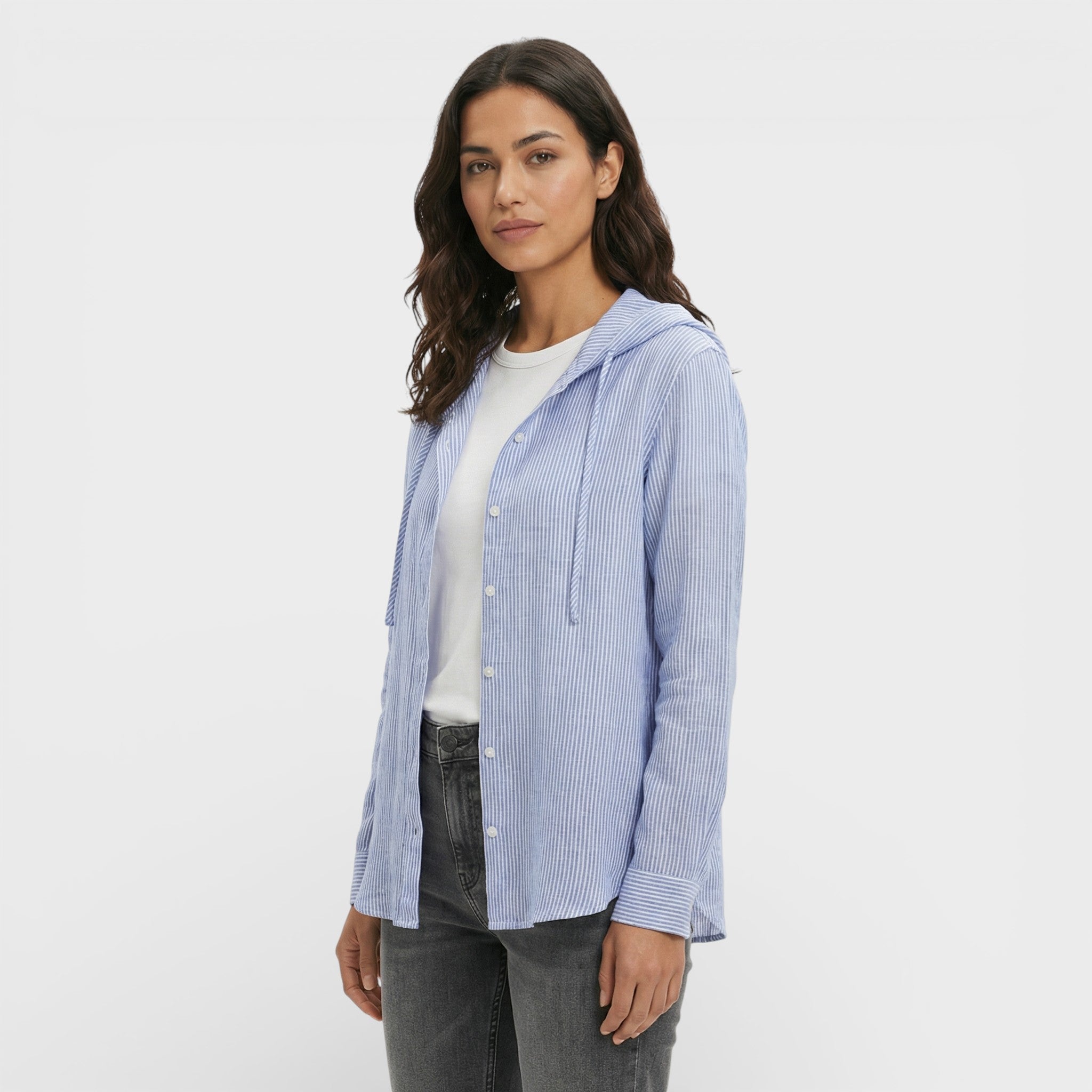 Blusa Mujer Holgada de Mezcla de Fibras Naturales con Capucha y Botones 1