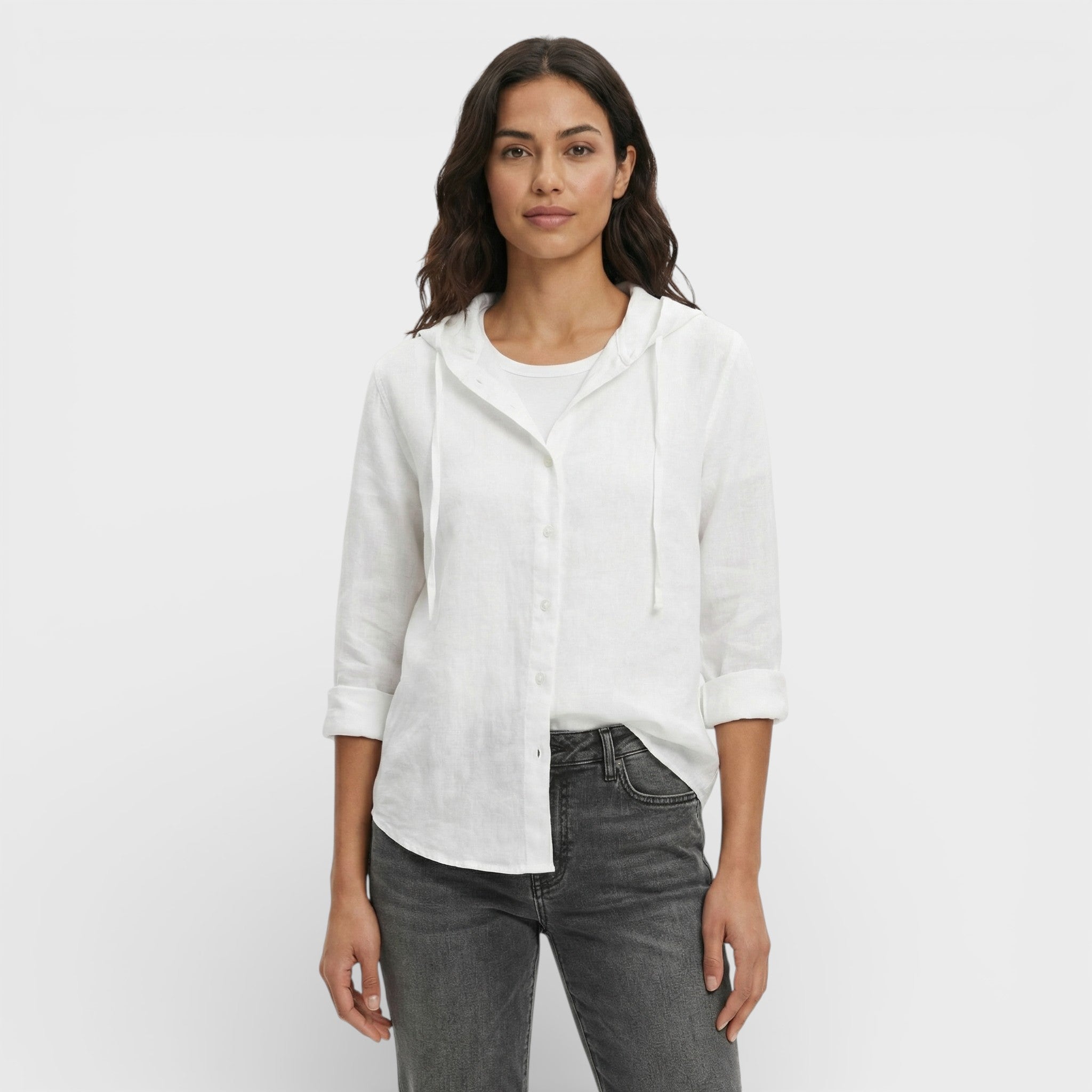Blusa Mujer Holgada de Mezcla de Fibras Naturales con Capucha y Botones 7