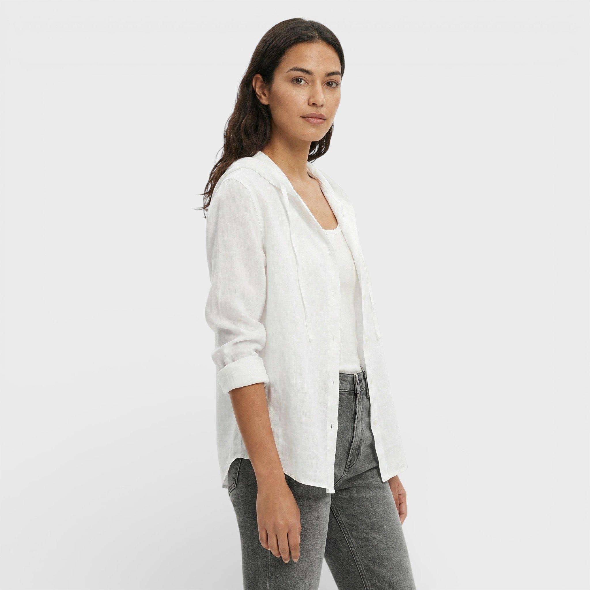Blusa Mujer Holgada de Mezcla de Fibras Naturales con Capucha y Botones 8