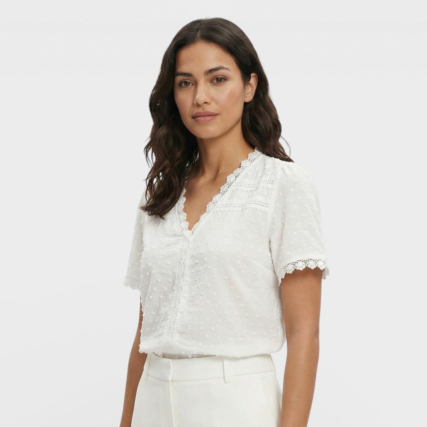 Blusa Mujer Ligera Encaje Escote en Pico Ideal Para Ocasiones Diarias Y Especiales 2