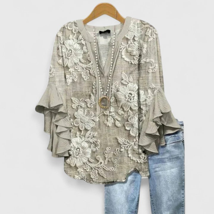 Blusa Mujer Ligera Floral con Mangas Volantes y Diseño Transpirable Casual 1