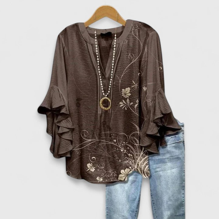Blusa Mujer Ligera Floral con Mangas Volantes y Diseño Transpirable Casual 3