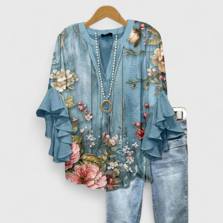 Blusa Mujer Ligera Floral con Mangas Volantes y Diseño Transpirable Casual 5