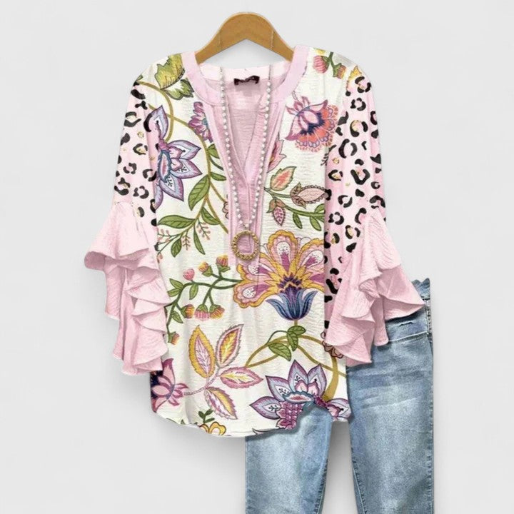 Blusa Mujer Ligera Floral con Mangas Volantes y Diseño Transpirable Casual 7