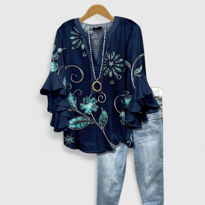 Blusa Mujer Ligera Floral con Mangas Volantes y Diseño Transpirable Casual 8