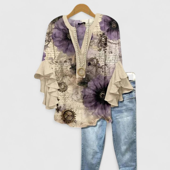 Blusa Mujer Ligera Floral con Mangas Volantes y Diseño Transpirable Casual 9
