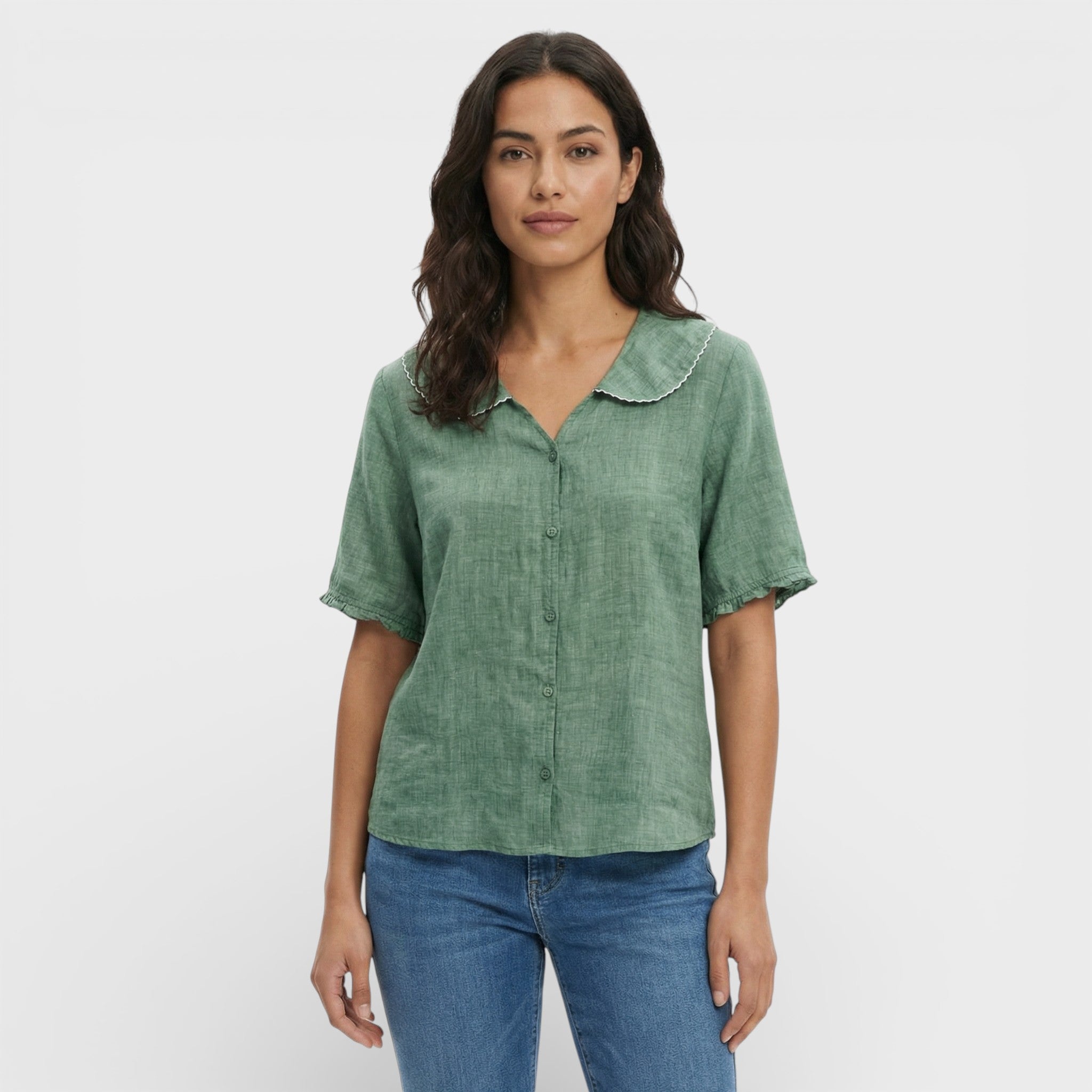 Blusa Mujer Ligera Transpirable Cuello Ondulado Estilo Casual 0