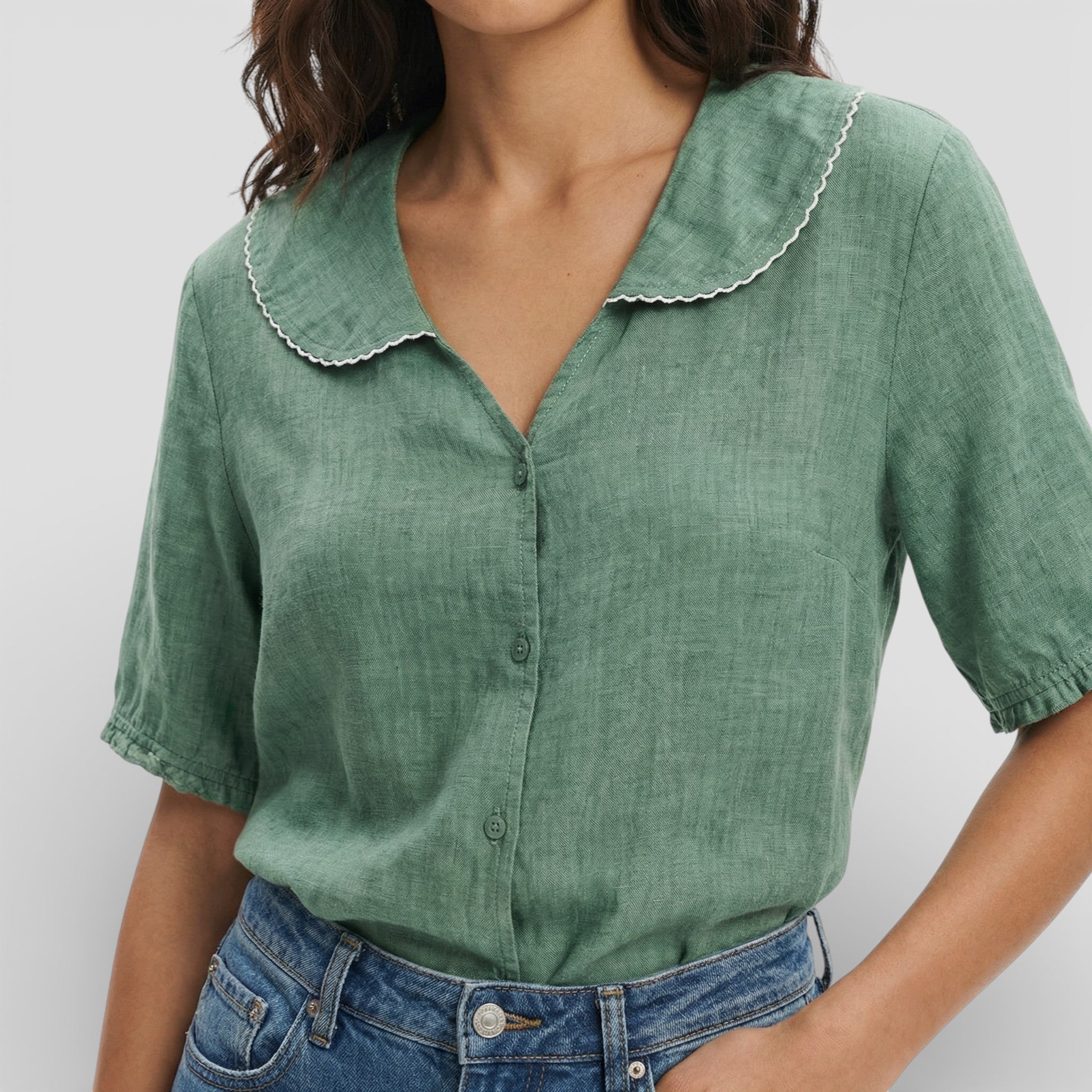 Blusa Mujer Ligera Transpirable Cuello Ondulado Estilo Casual 1