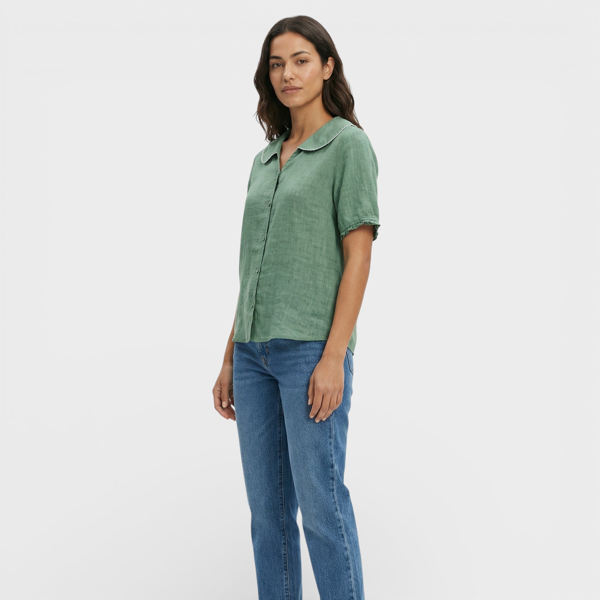 Blusa Mujer Ligera Transpirable Cuello Ondulado Estilo Casual 2