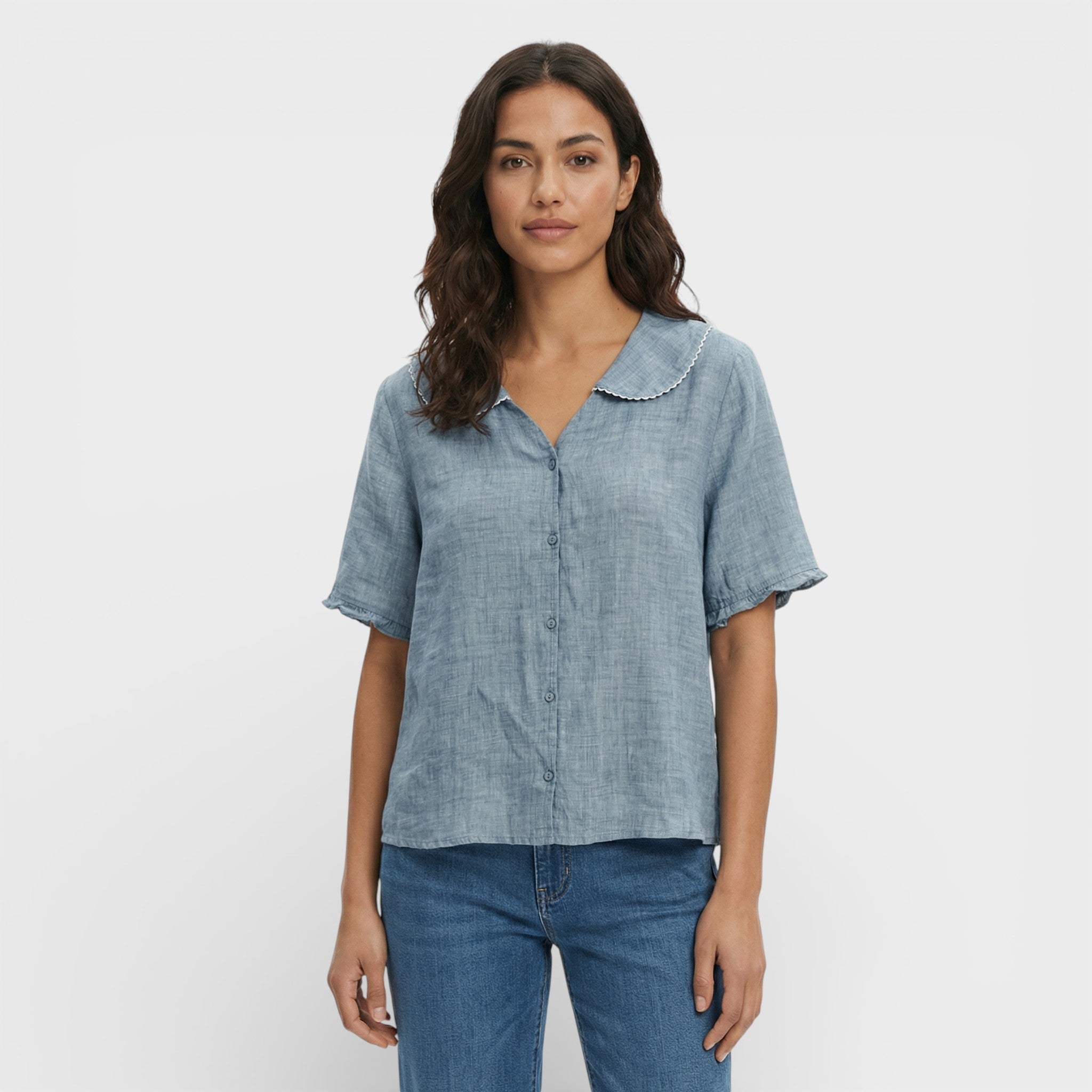 Blusa Mujer Ligera Transpirable Cuello Ondulado Estilo Casual 5