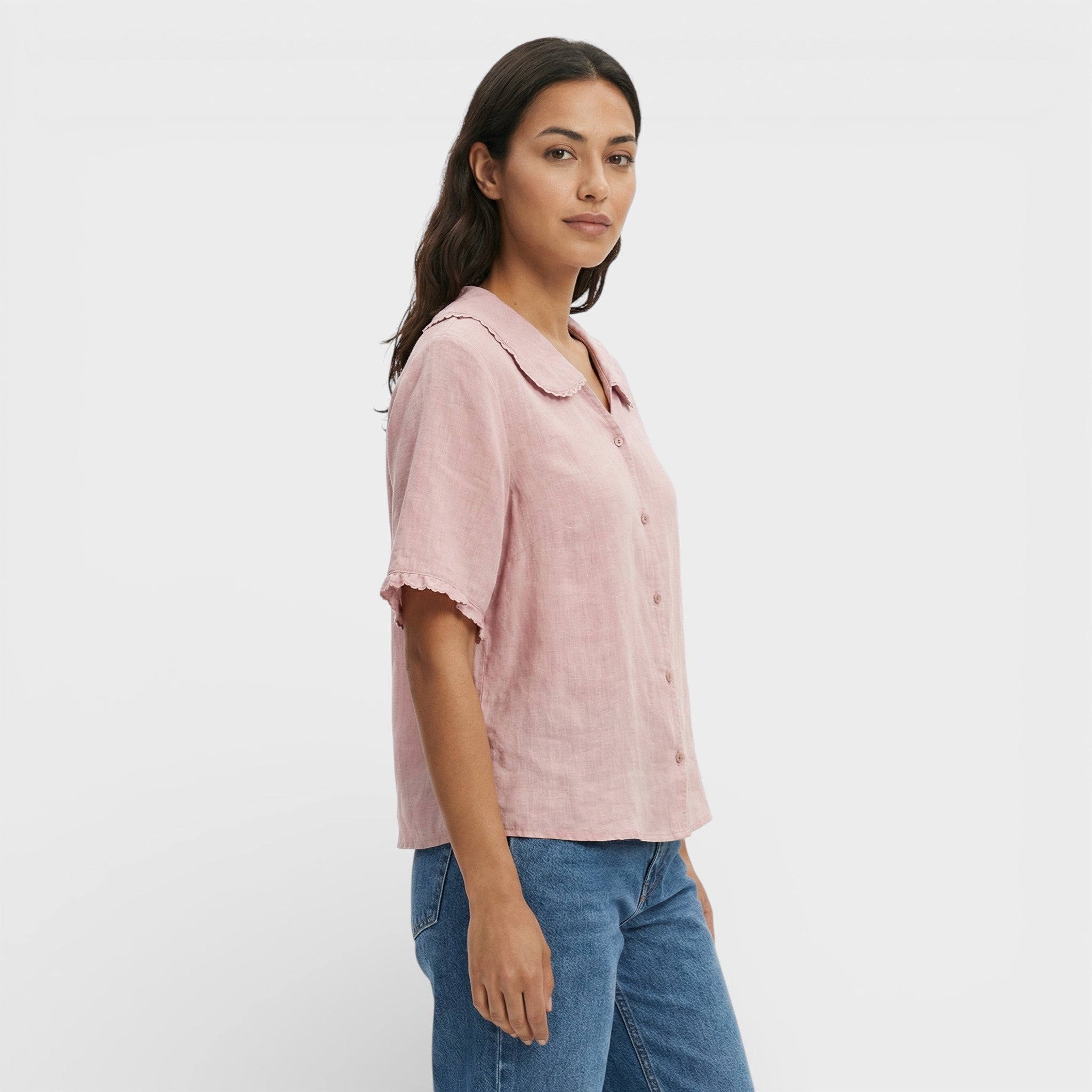 Blusa Mujer Ligera Transpirable Cuello Ondulado Estilo Casual 8