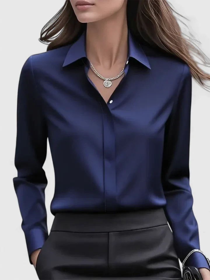 Blusa Mujer Poliéster Manga Larga Cuello Estructurado Ajuste Relajado 0