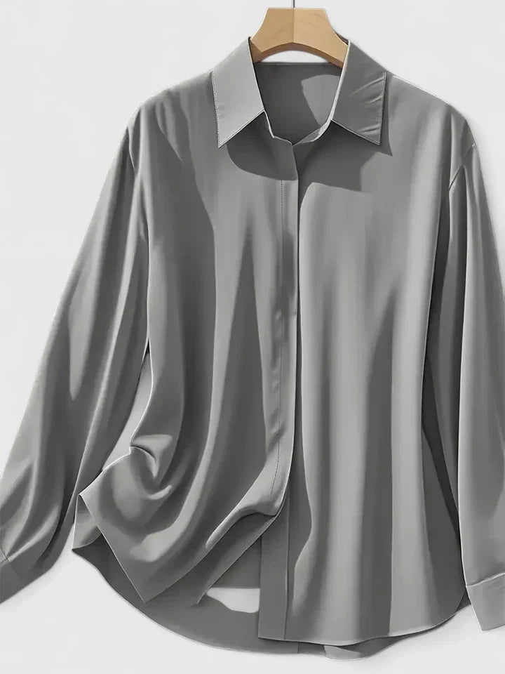 Blusa Mujer Poliéster Manga Larga Cuello Estructurado Ajuste Relajado 2