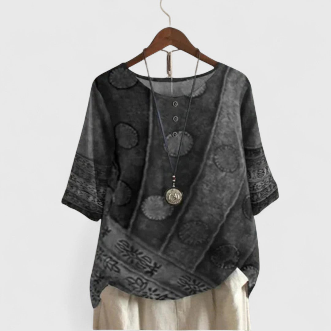 Blusa Mujer Poliéster Patchwork con Mangas Cortas y Ajuste Amplio 2