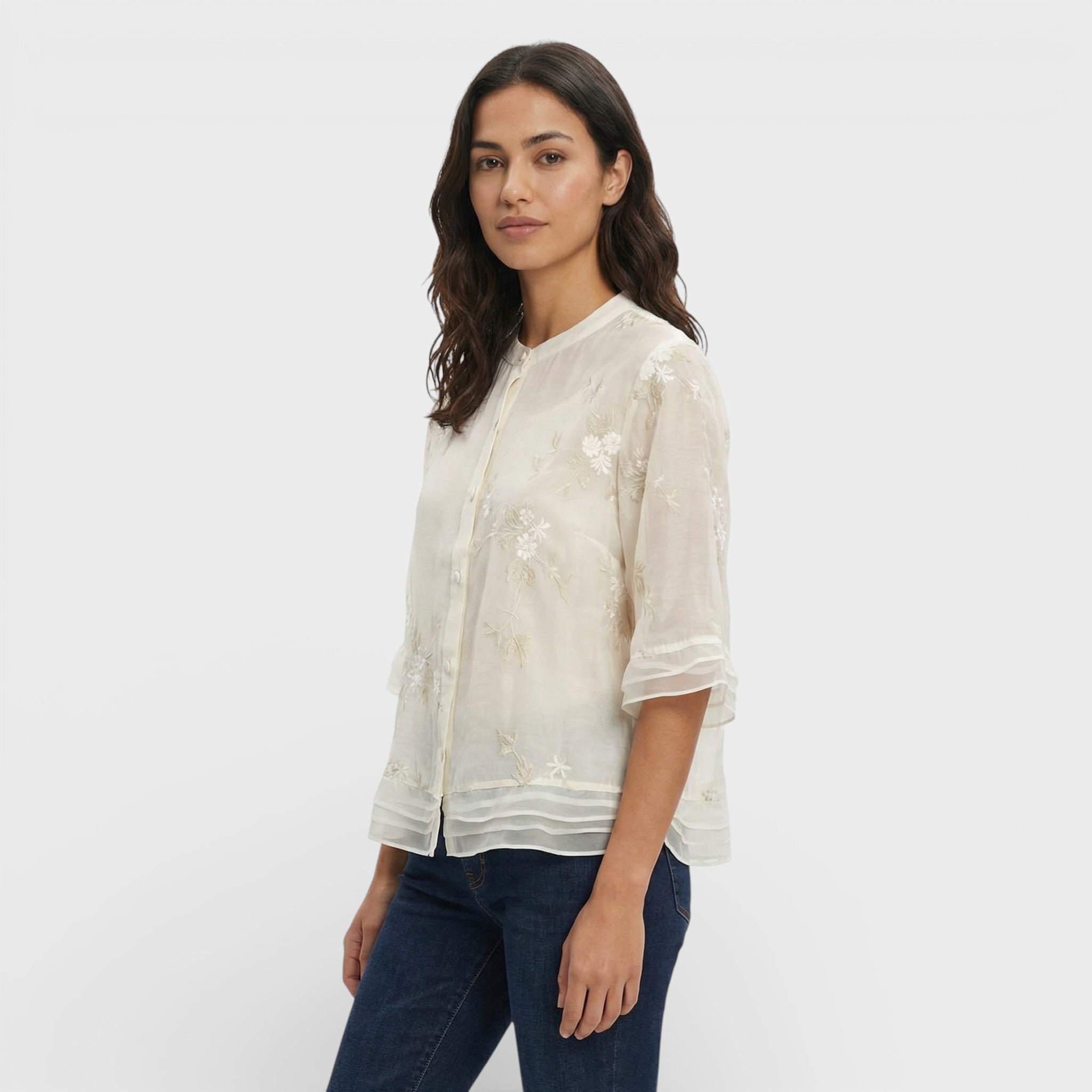 Blusa Mujer Tejido Suave Bordado Floral Corte Relajado Elegante 1
