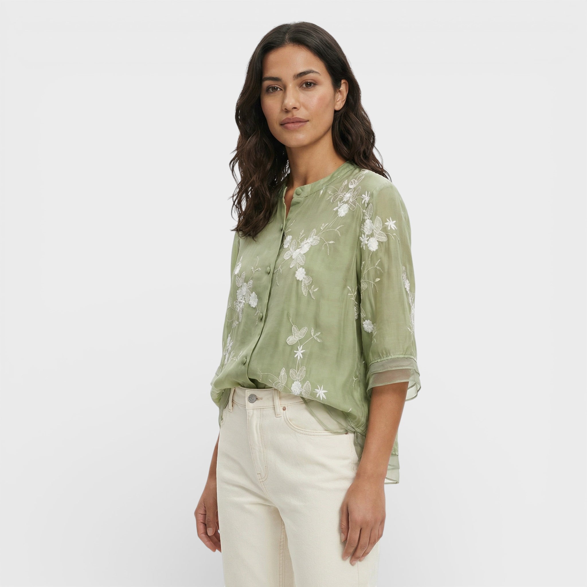 Blusa Mujer Tejido Suave Bordado Floral Corte Relajado Elegante 4