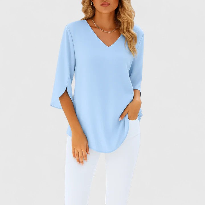 Blusa Mujer Tela Ligera Corte Atemporal Mangas Divididas Elegantes 0