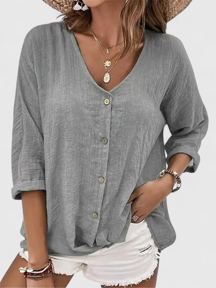 Blusa Mujer Viscosa Cuello en V Elegante Casual Sin Mangas 0