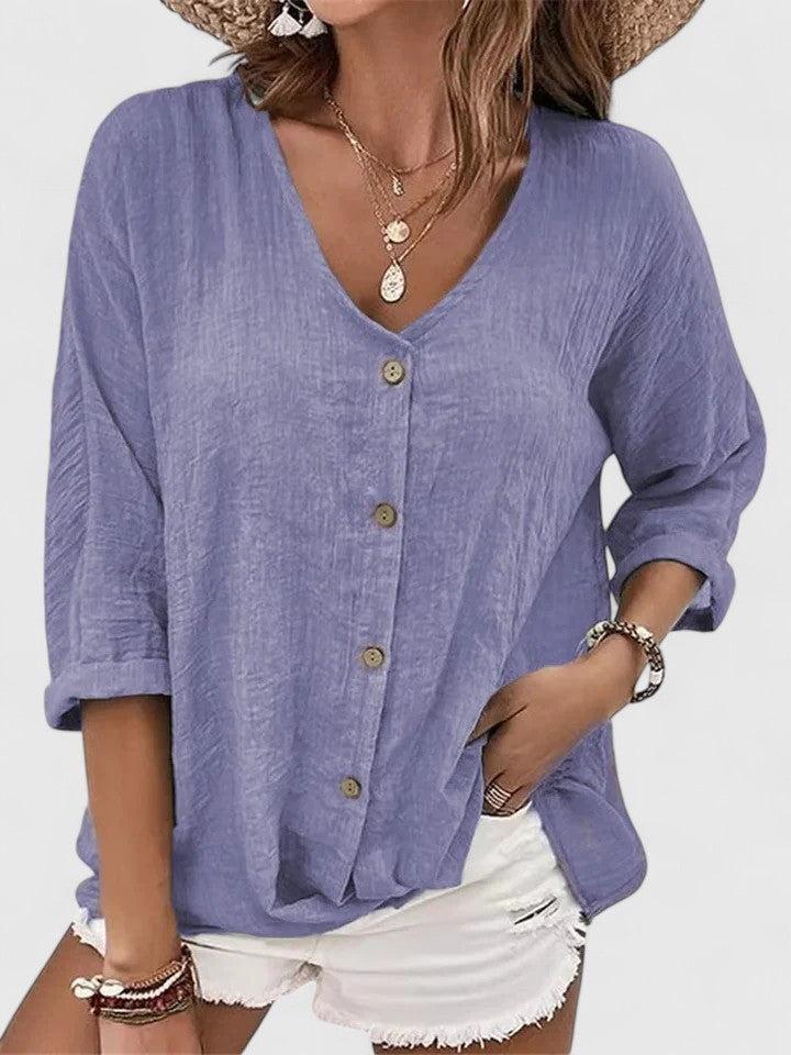 Blusa Mujer Viscosa Cuello en V Elegante Casual Sin Mangas 2