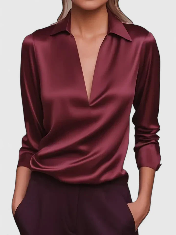 Blusa Mujer Viscosa Cuello en V Elegante Resistente a Arrugas Versátil 2