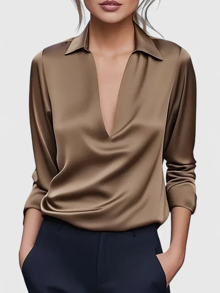 Blusa Mujer Viscosa Cuello en V Elegante Resistente a Arrugas Versátil 5