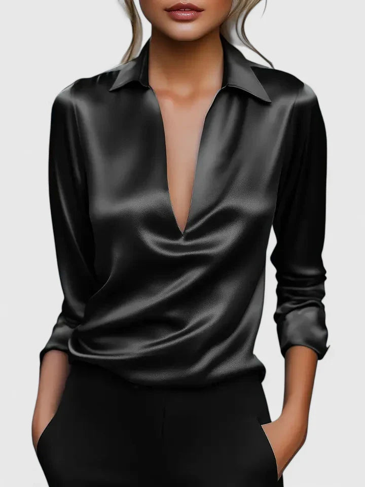 Blusa Mujer Viscosa Cuello en V Elegante Resistente a Arrugas Versátil 6