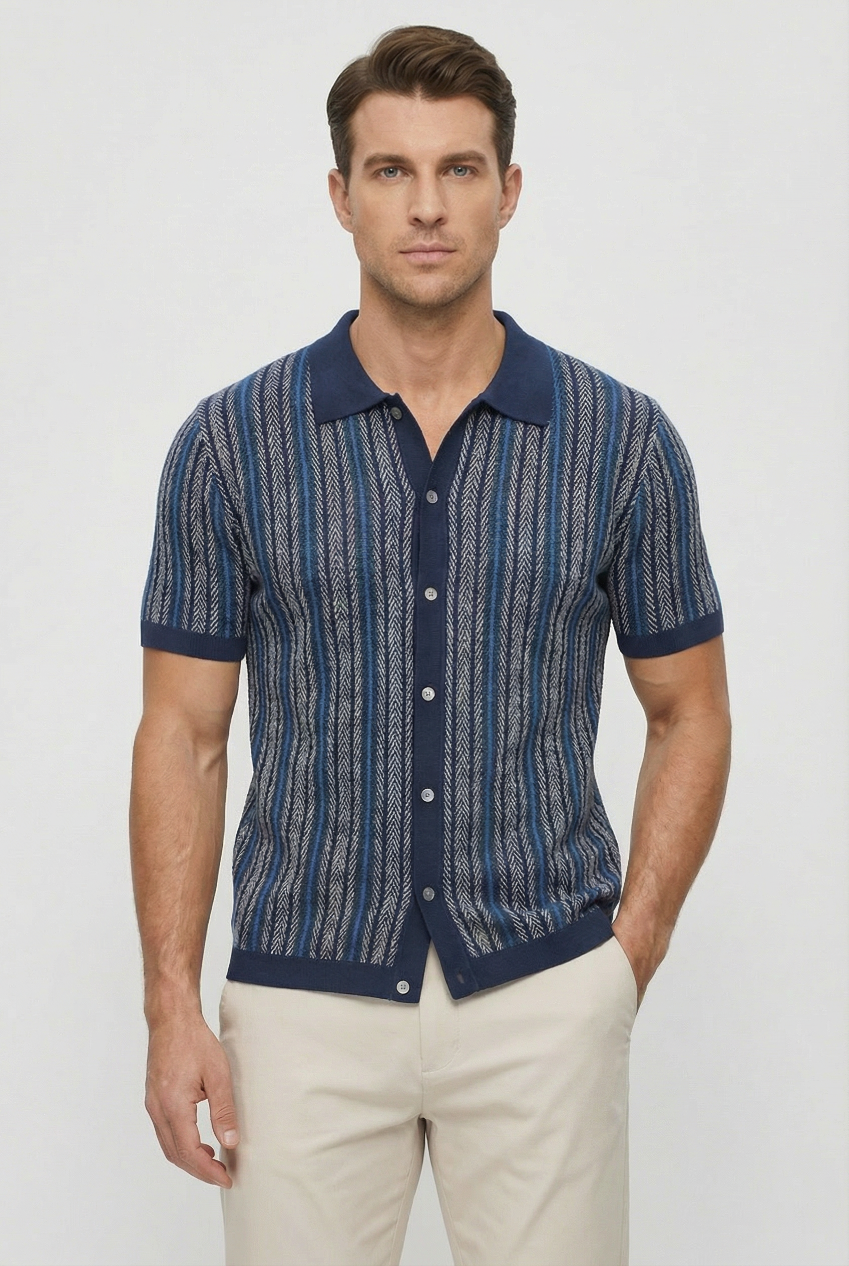 Camisa Hombre Algodón Orgánico Clásica Patrón Espiga Ideal Para Uso Casual y Semiformal 0