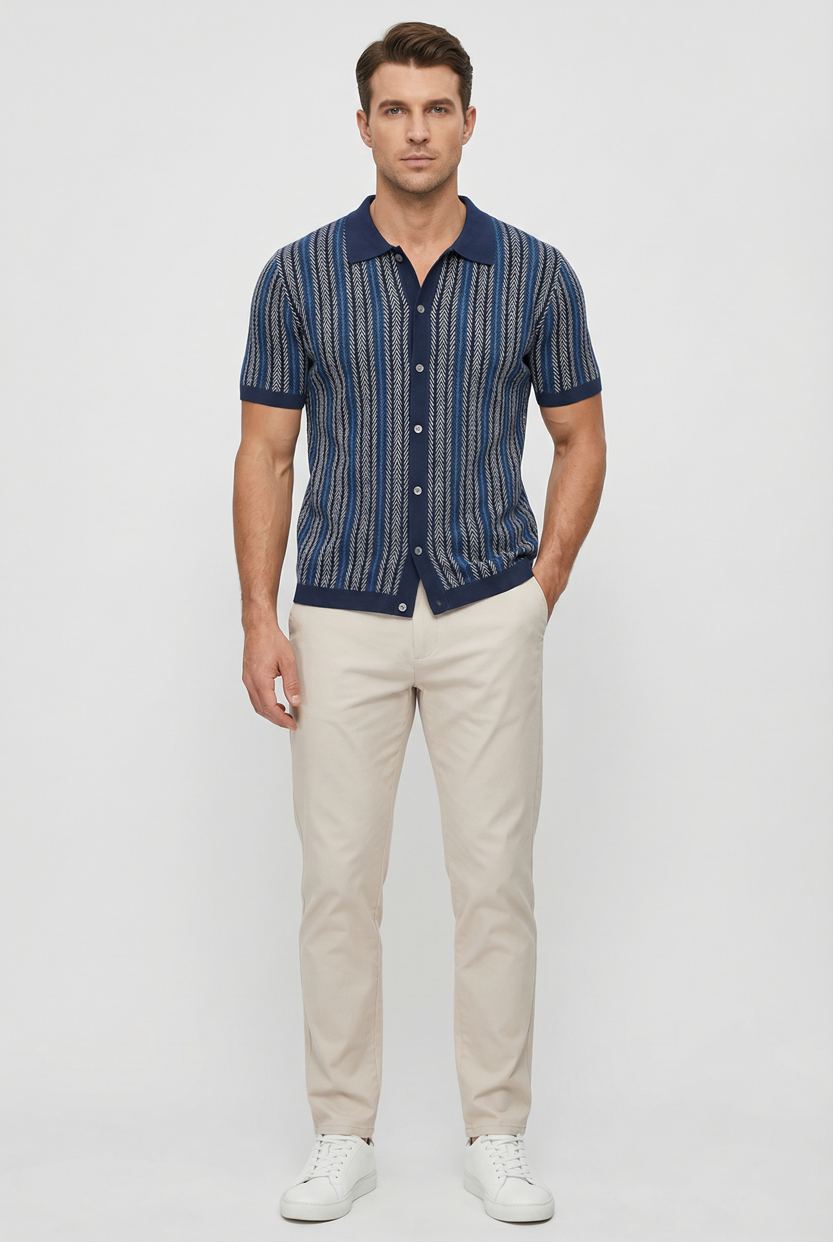 Camisa Hombre Algodón Orgánico Clásica Patrón Espiga Ideal Para Uso Casual y Semiformal 2