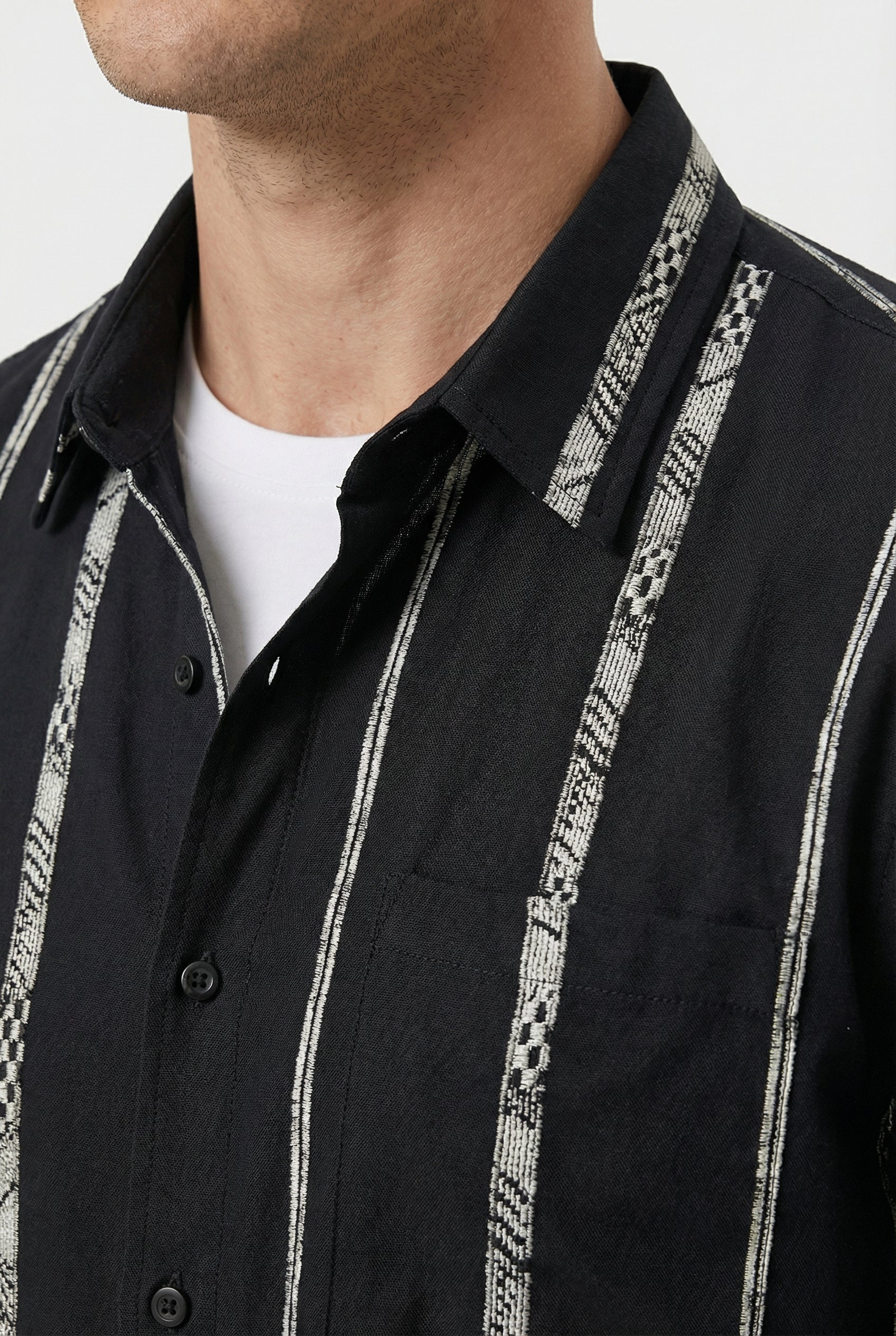 Camisa Hombre Algodón Rayas Verticales Ajuste Relajado Manga Corta 5