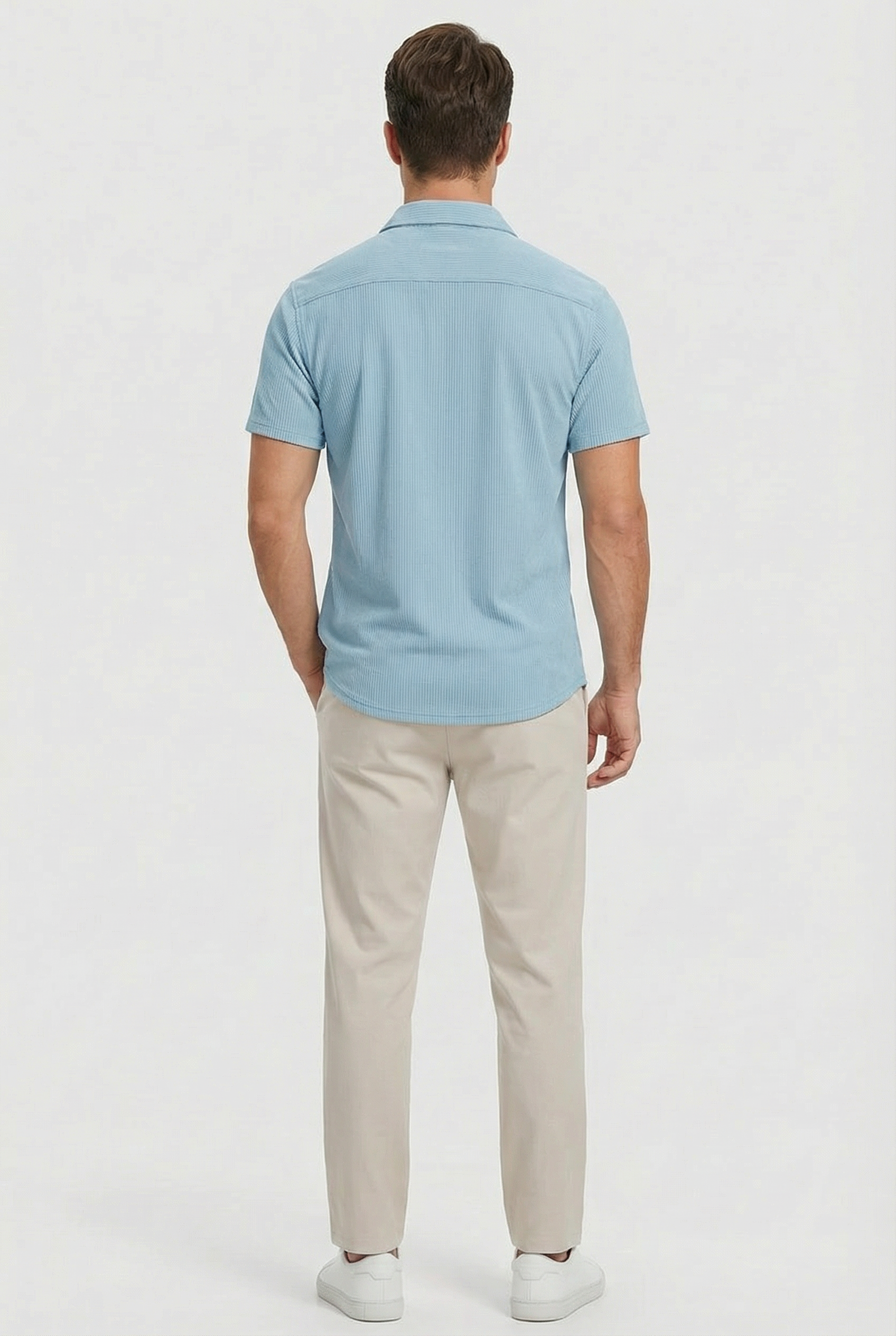 Camisa Hombre Corto Poliéster Ligero Rayas Verticales Casual 3