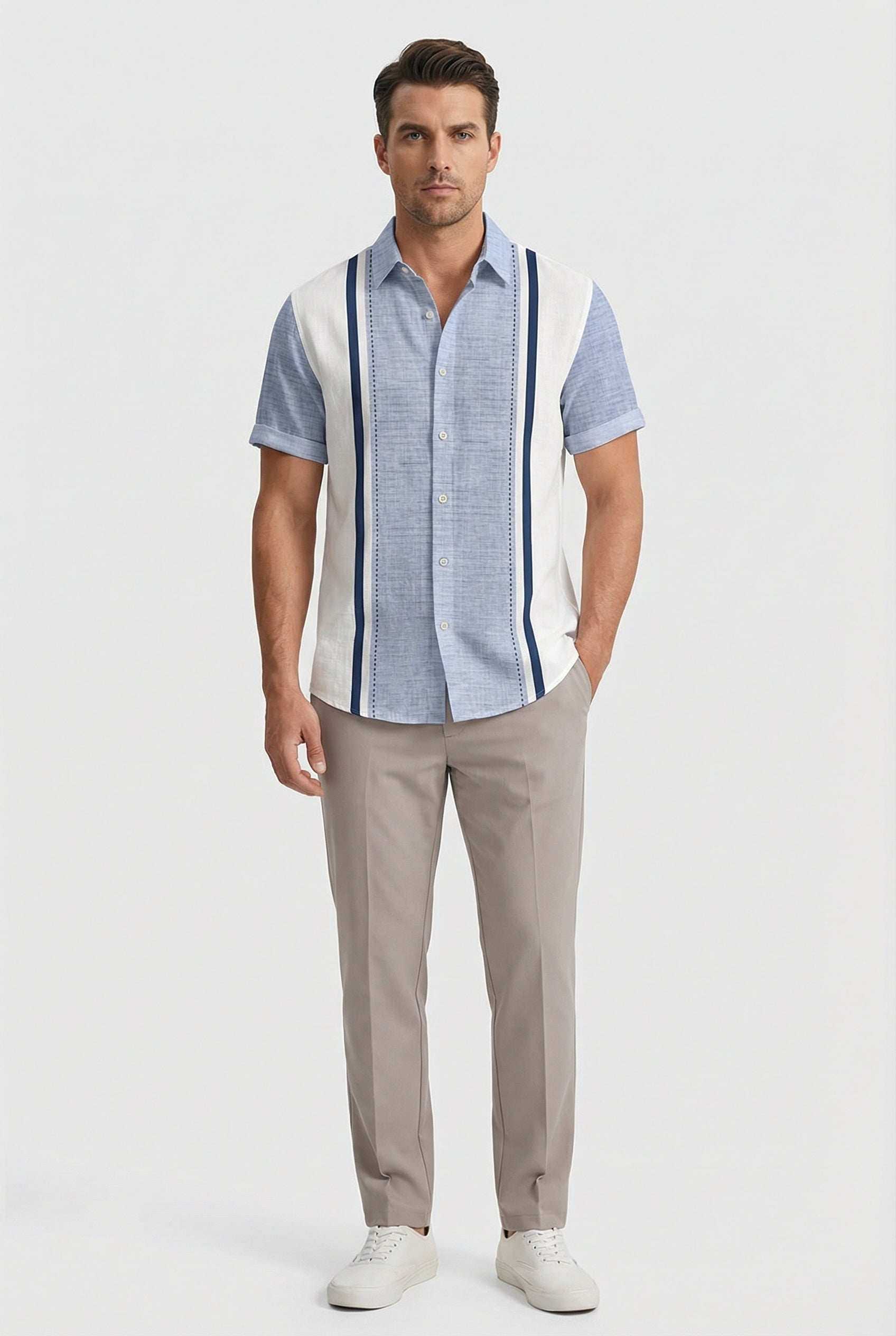 Camisa Hombre Estampado a Cuadros Tela Cómoda Manga Corta Casual 2