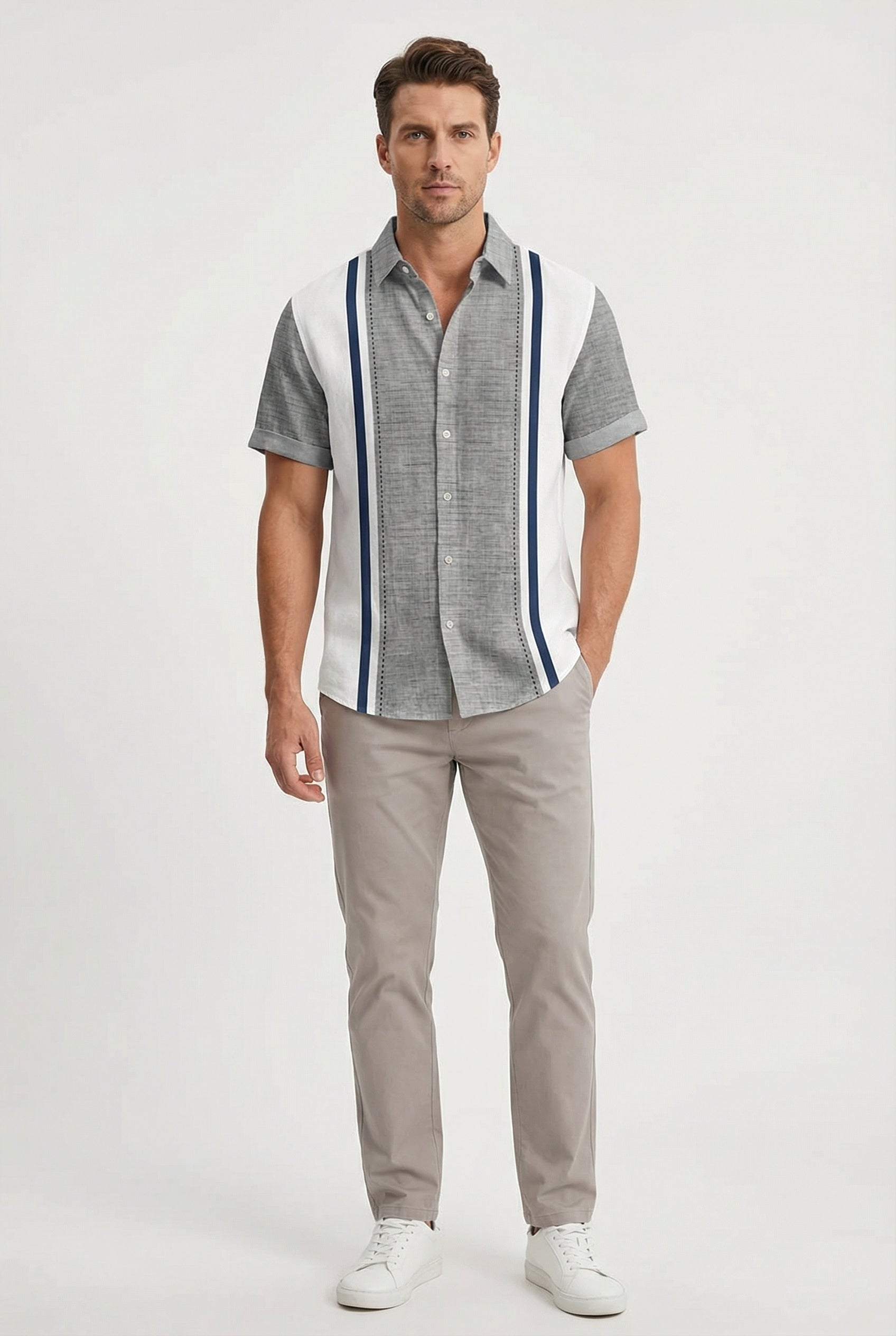 Camisa Hombre Estampado a Cuadros Tela Cómoda Manga Corta Casual 5