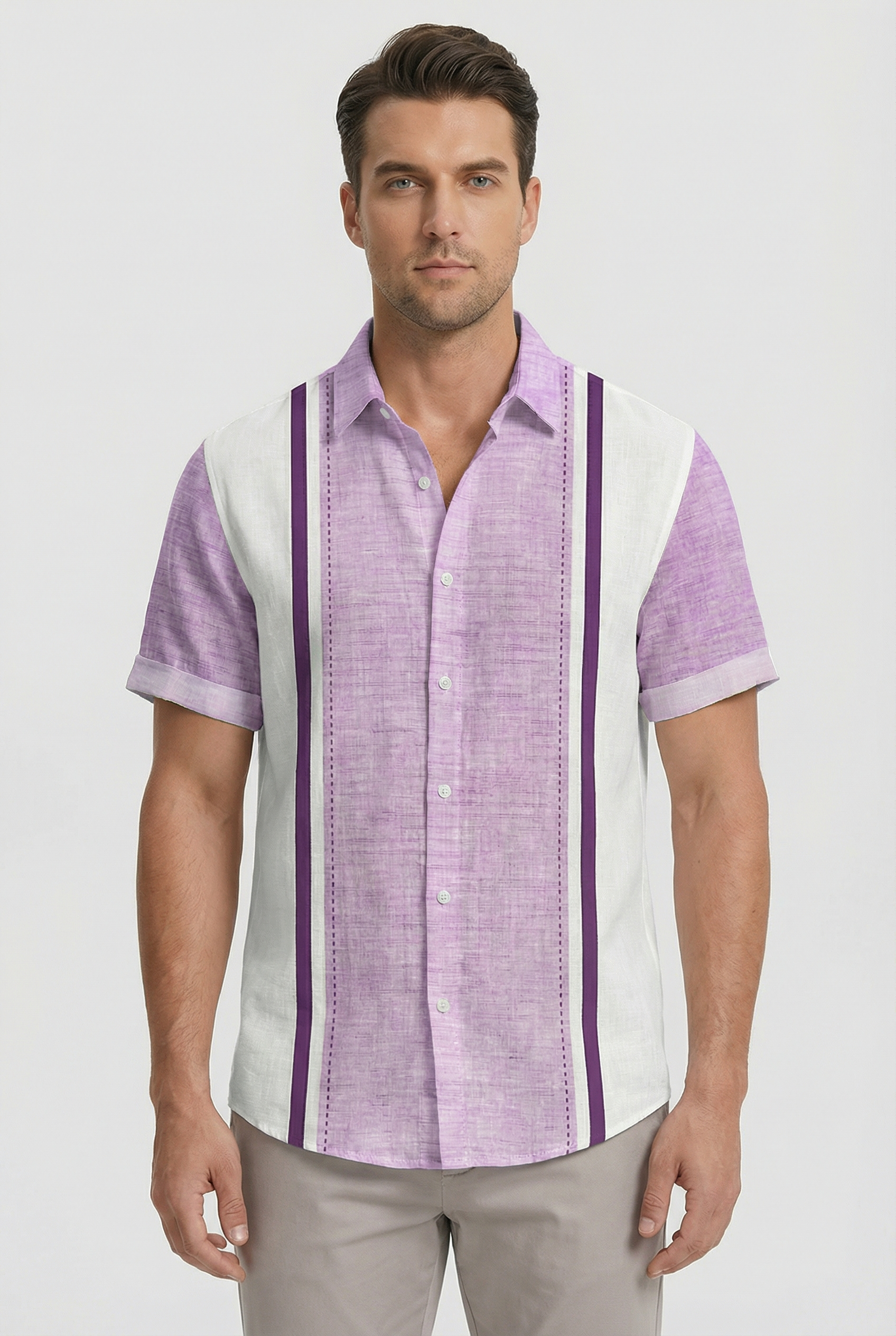 Camisa Hombre Estampado a Cuadros Tela Cómoda Manga Corta Casual 6