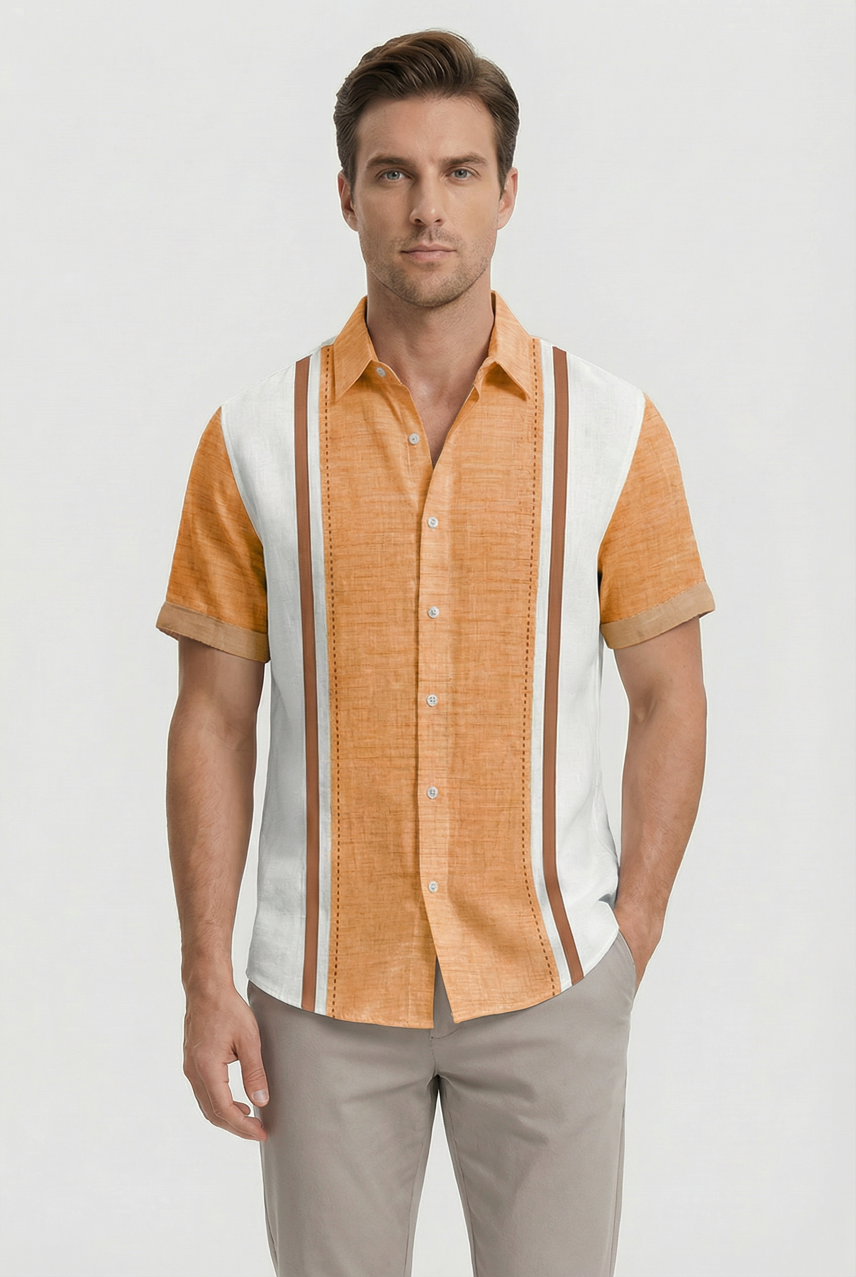 Camisa Hombre Estampado a Cuadros Tela Cómoda Manga Corta Casual 9