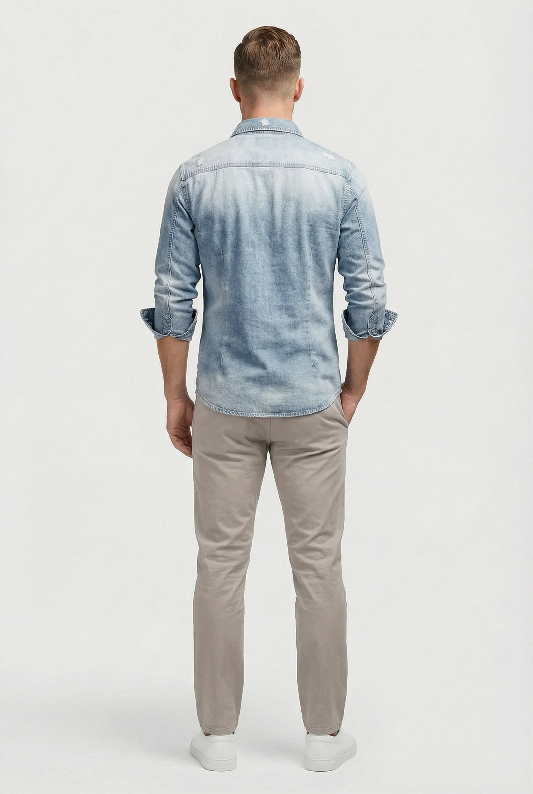 Camisa Hombre Slim Fit Mezcla Algodón Denim Estilo Casual 3