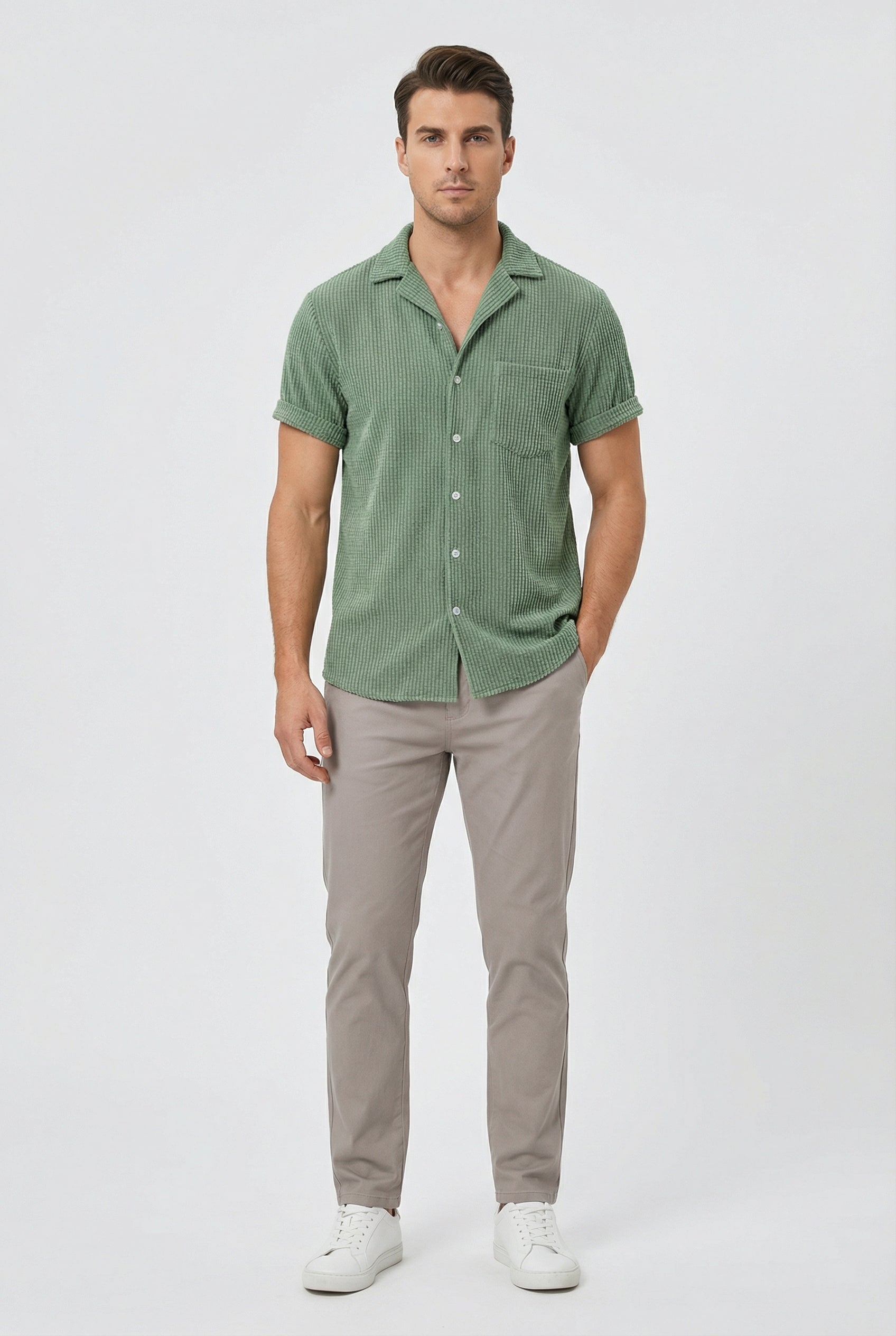 Camisa Hombre Texturizada Tela Tipo Gofre Ajuste Regular Casual 2