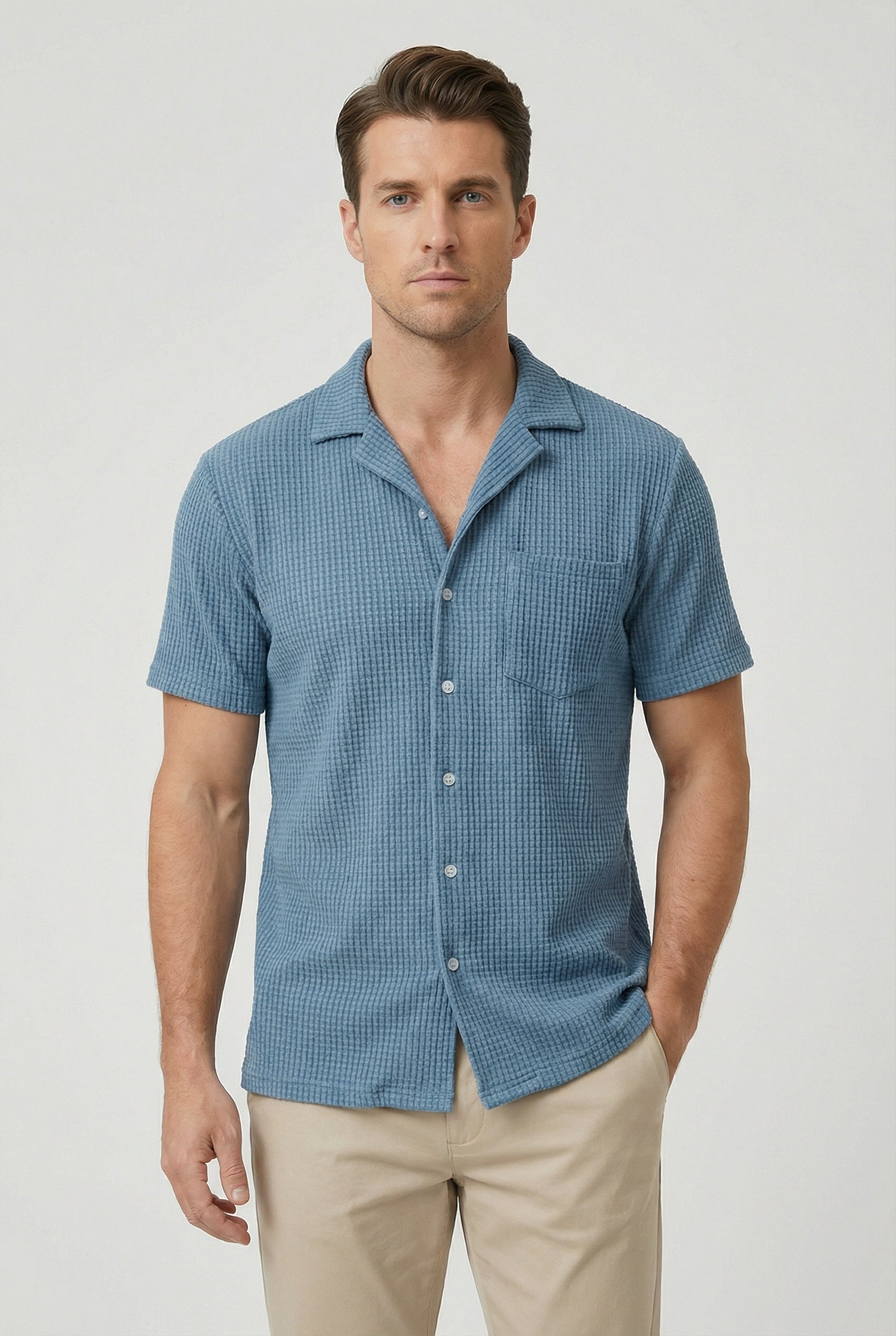 Camisa Hombre Texturizada Tela Tipo Gofre Ajuste Regular Casual 4