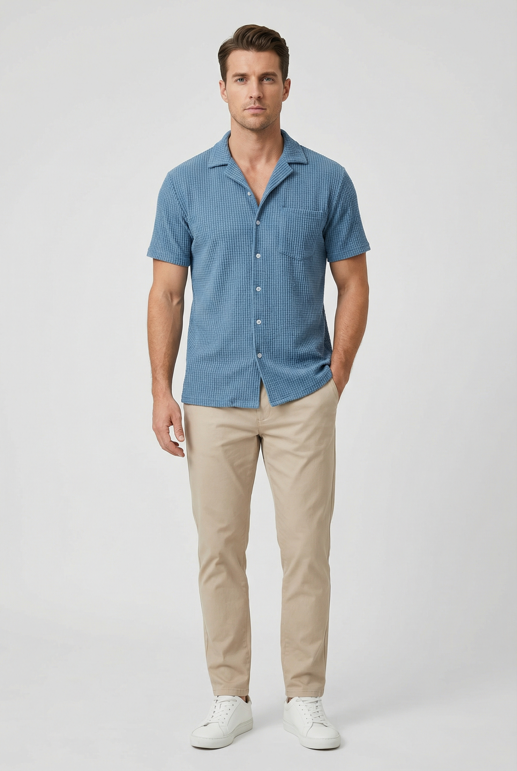 Camisa Hombre Texturizada Tela Tipo Gofre Ajuste Regular Casual 5