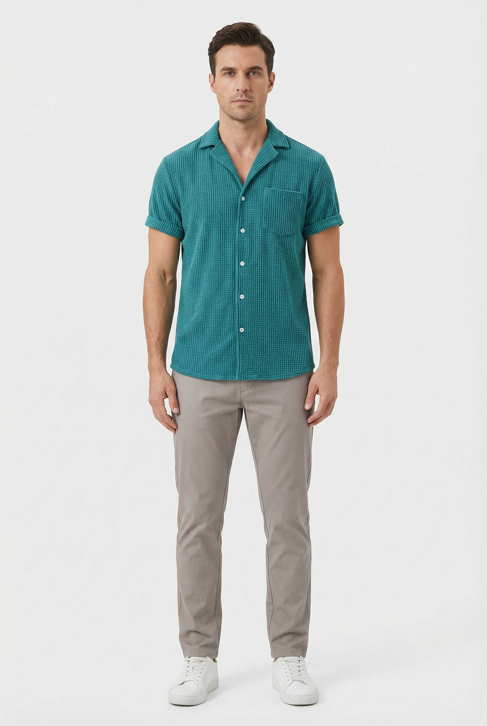 Camisa Hombre Texturizada Tela Tipo Gofre Ajuste Regular Casual 7