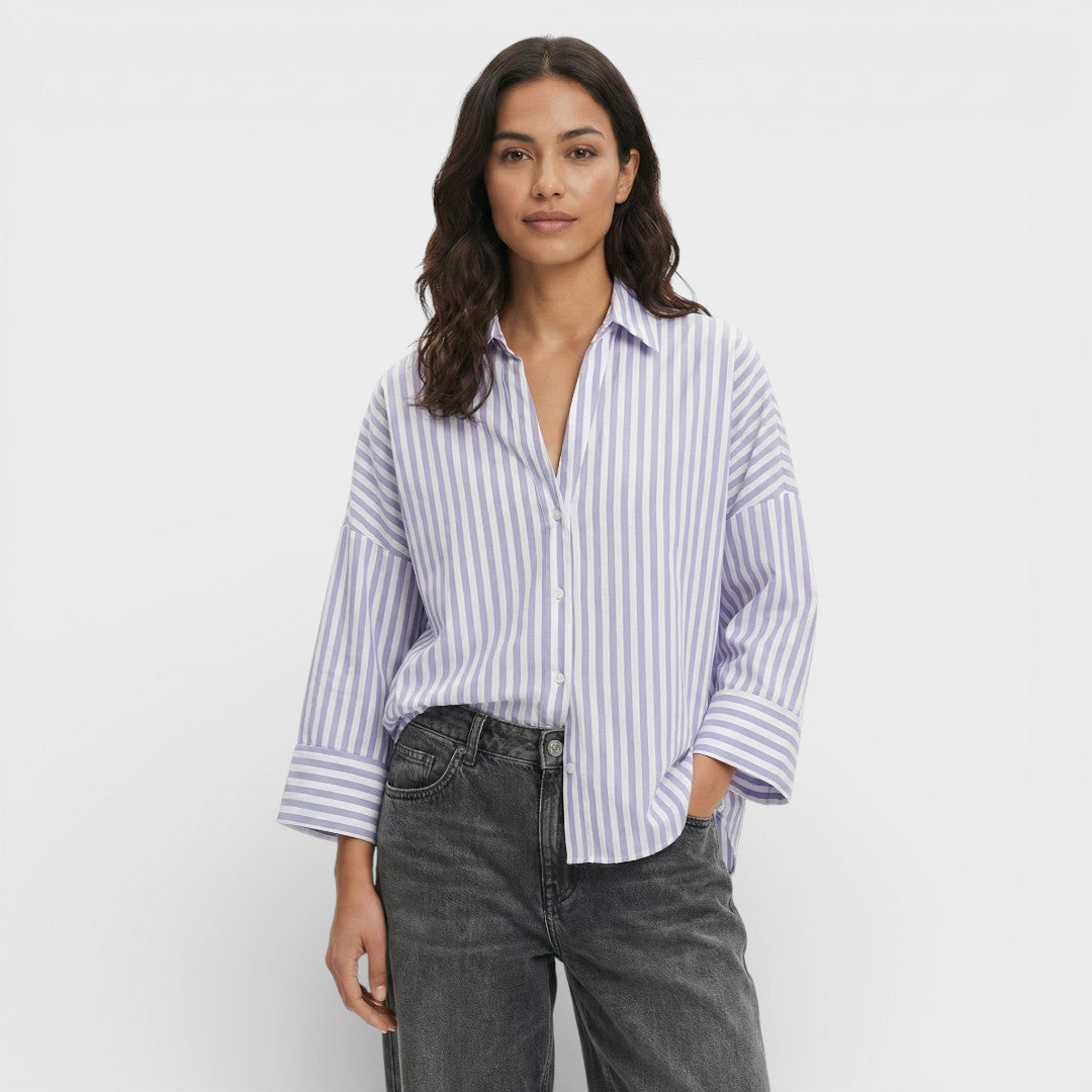 Camisa Mujer Fluida de Manga Ancha Cuello Johnny Asimétrico Casual 7
