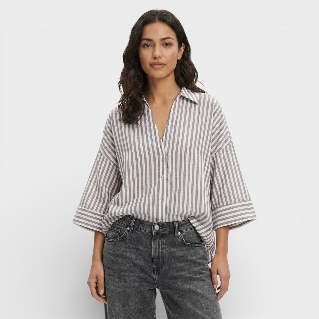 Camisa Mujer Fluida de Manga Ancha Cuello Johnny Asimétrico Casual 8