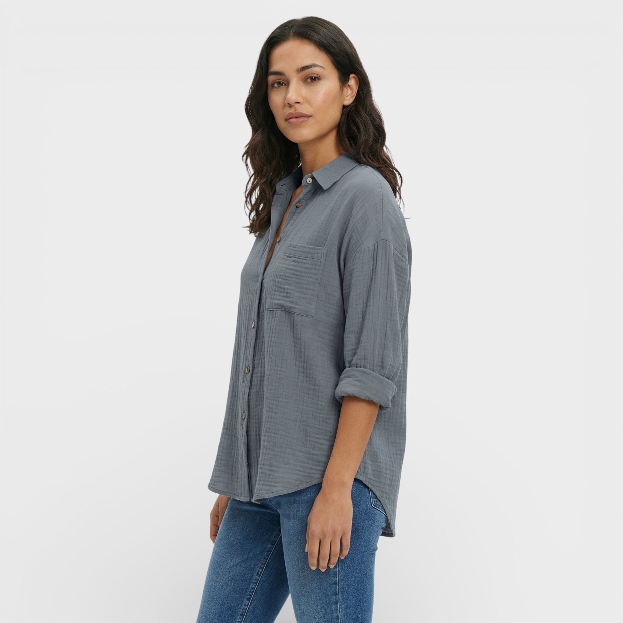 Camisa Mujer Ligera Plisada Manga Larga Transpirable para Oficina y Eventos 10