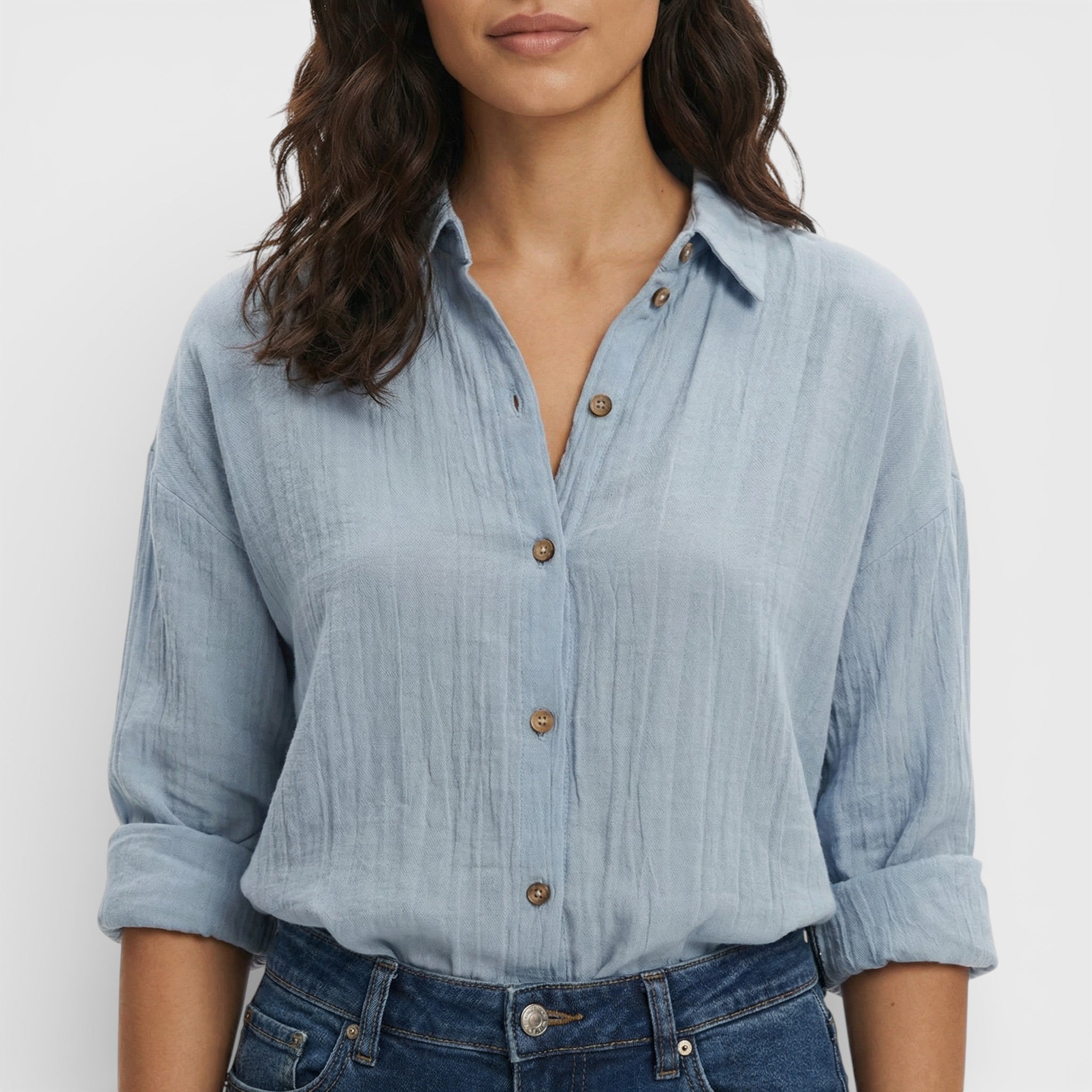 Camisa Mujer Ligera Plisada Manga Larga Transpirable para Oficina y Eventos 2