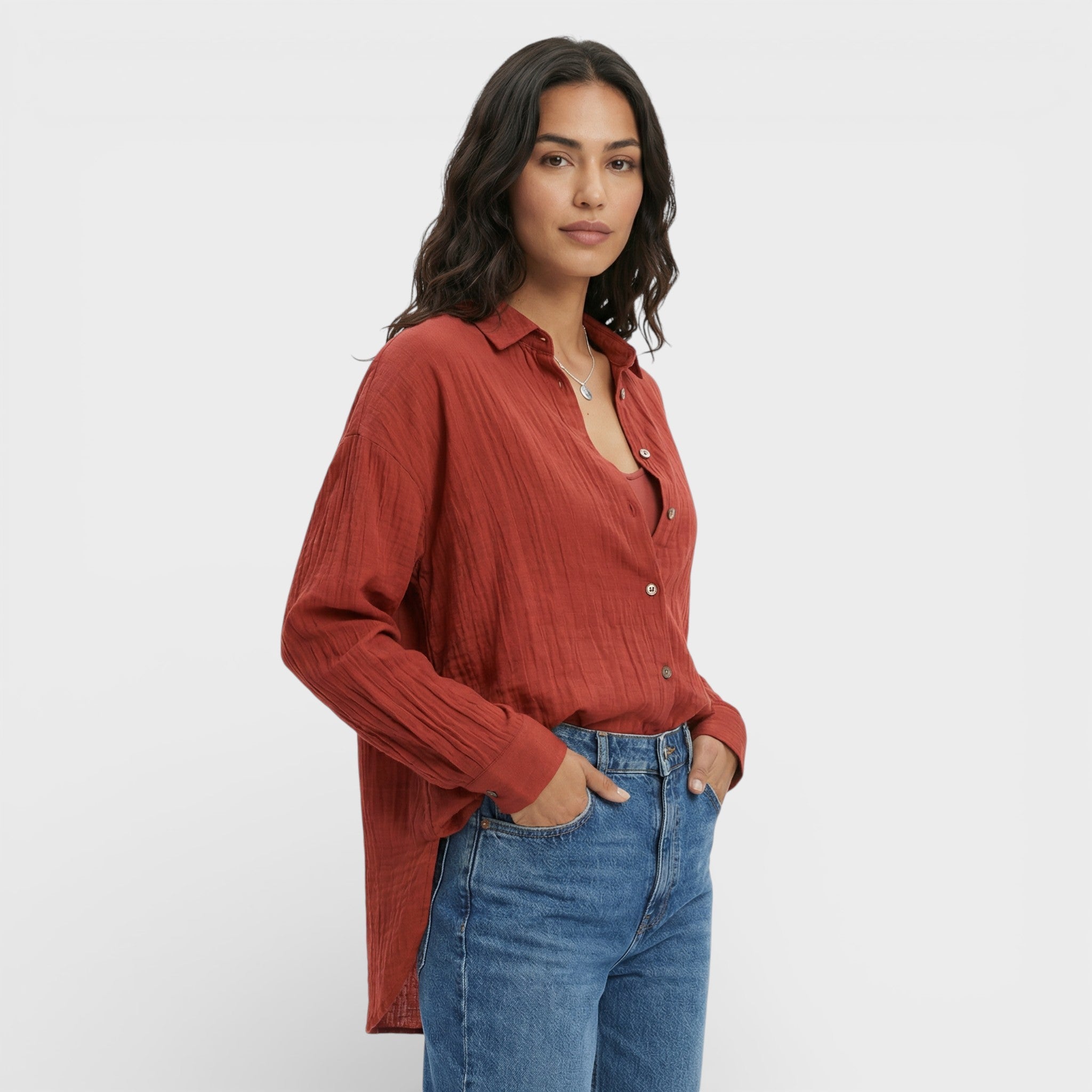 Camisa Mujer Ligera Plisada Manga Larga Transpirable para Oficina y Eventos 9