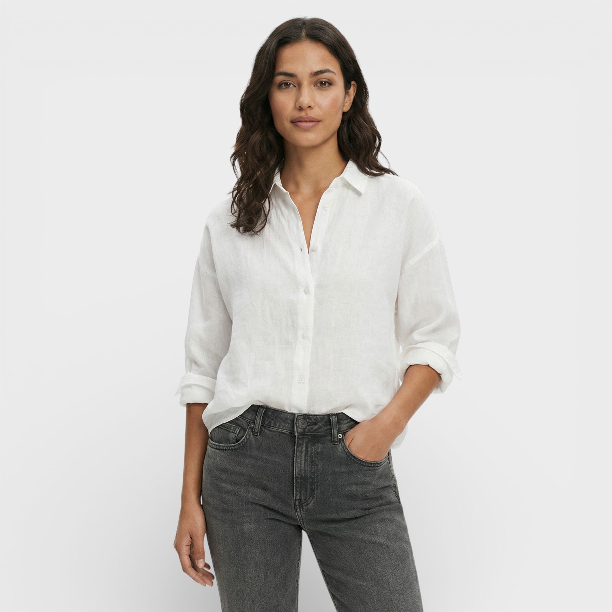 Camisa Mujer Lino Ligero Corte Holgado Diseño Clásico Ideal Para Uso Diario 0
