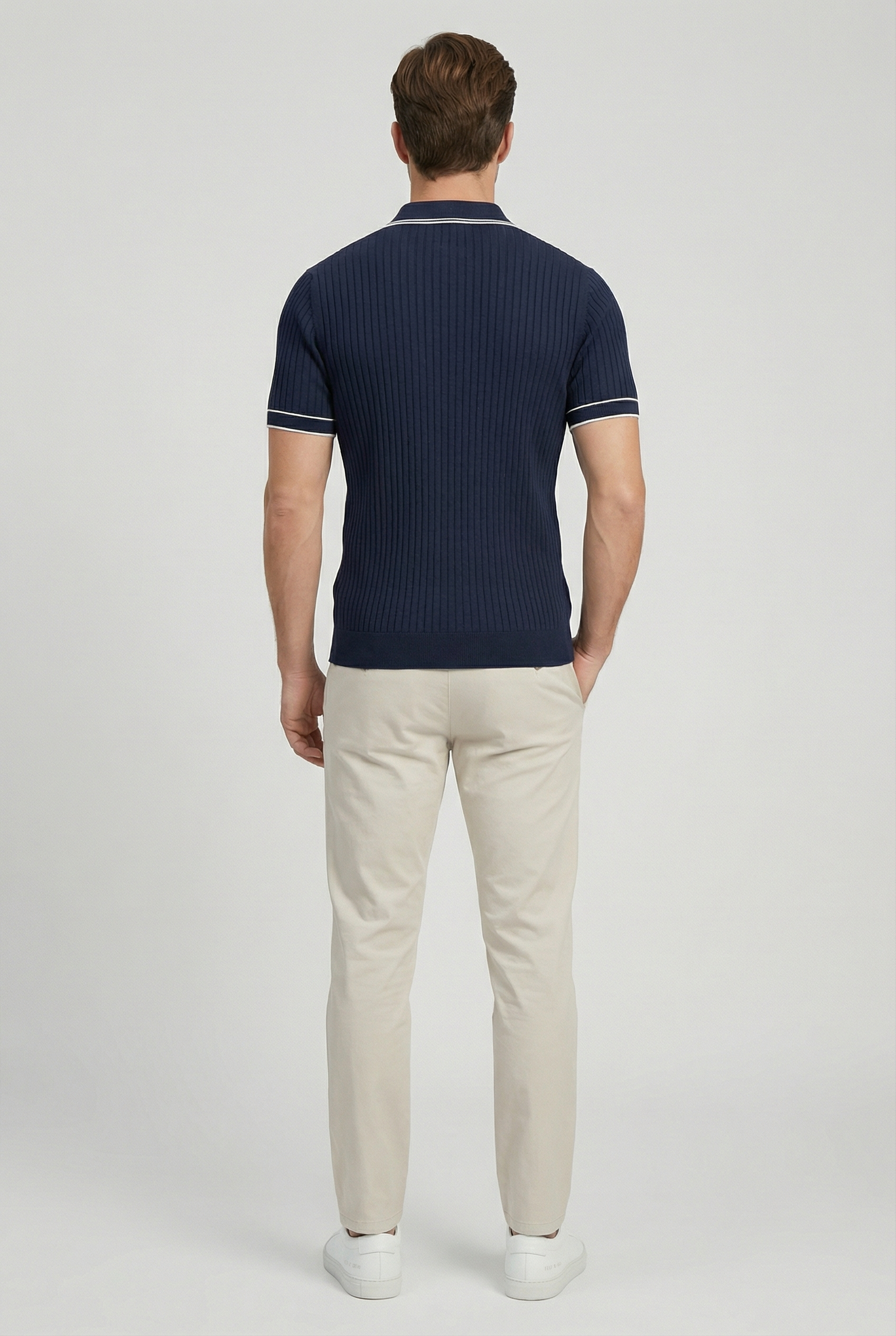 Camisa Polo Hombre Tejido de Canalé Entallado Cuello y Ribetes en Contraste 3